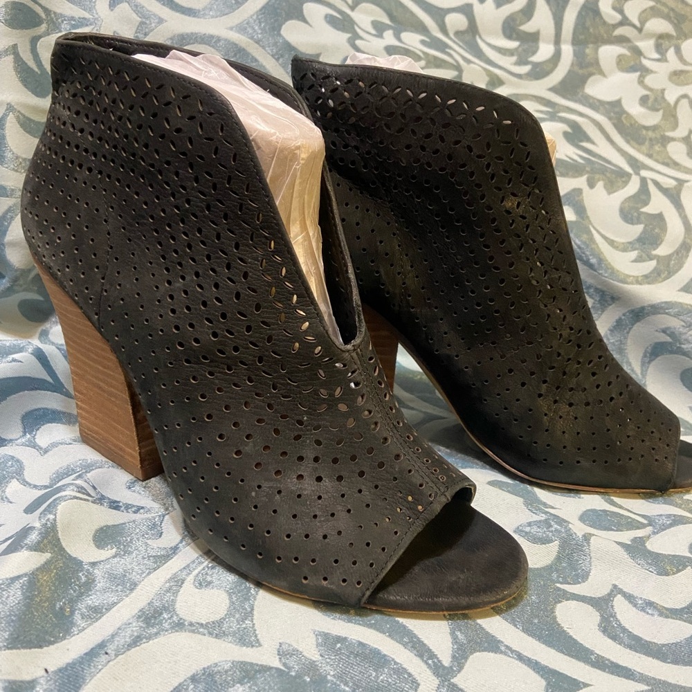 Vince Camuto Black Suede Perforated Heeled Boots